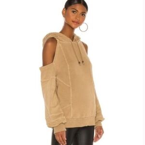 Retrofete Cold Shoulder Hoodie Camel Tan Cotton Sweatshirt size XS